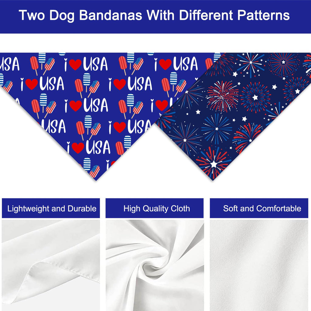 4th of July Dog Bandanas, Patriotic Holiday Party Pet Decorations 2 Pack, Adjustable Independence Day Bandana American Flag Triangle Bibs Cat Scarf Set