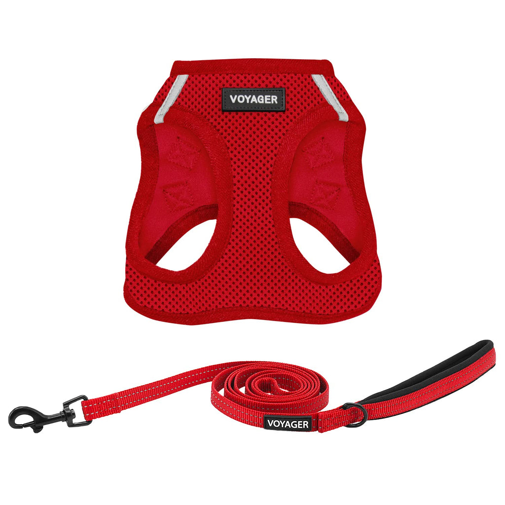 Best Pet Supplies Voyager Step-in Air All Weather Mesh Harness and Reflective Dog 5ft Leash Combo with Neoprene Handle, for Small, Medium and Large Breed Puppies - Red, X-Small