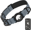 Joytale Airtag Dog Collar, Reflective Pet Collar with Waterproof AirTag Holder, Dual D-Rings, Soft Padded Adjustable for Medium Dogs, Gray, M