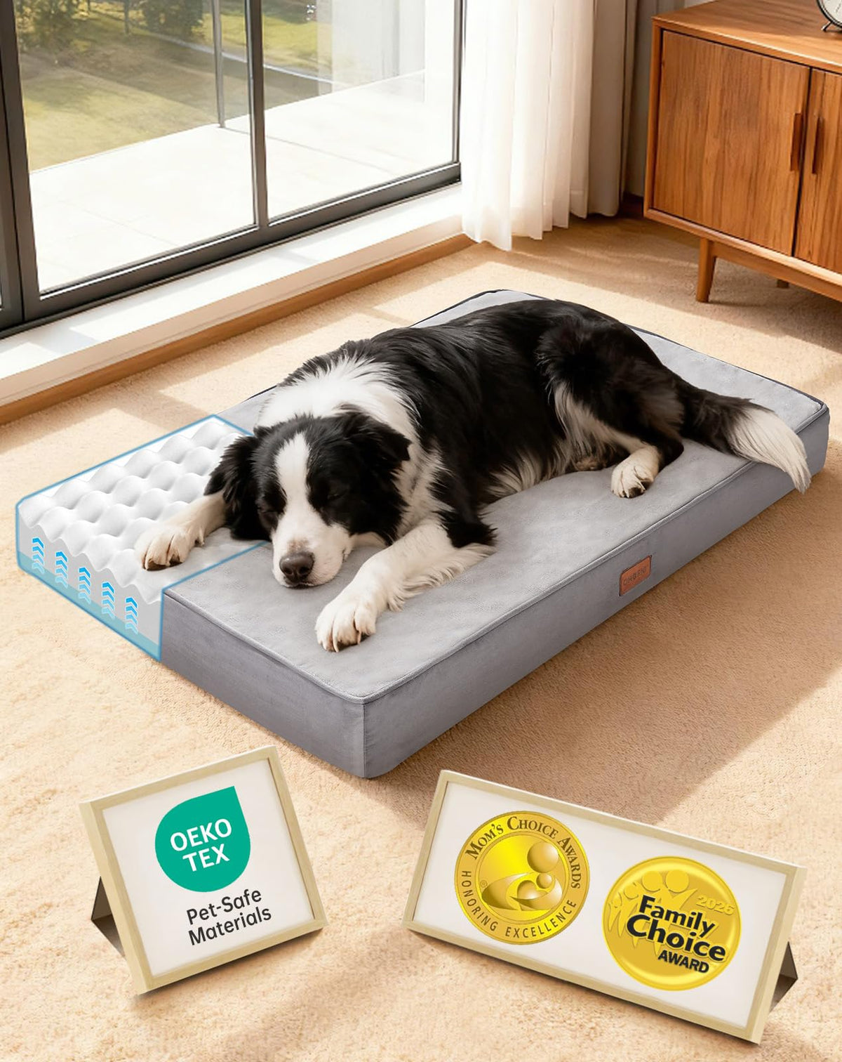 OhGeni Orthopedic Waterproof Large Dog Bed, Memory Foam, 41 inch-XL(Gray)