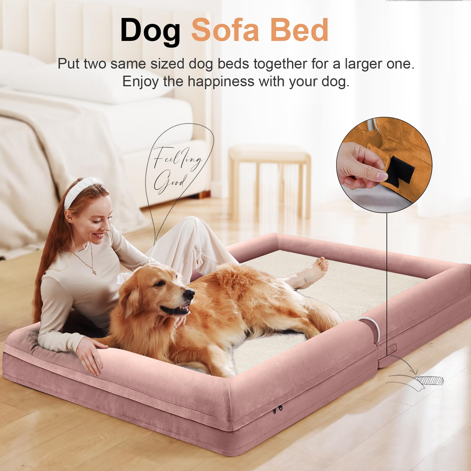 NANUYA Orthopedic Dog Bed for Large Dogs, 38 x 25 Inch, Pink