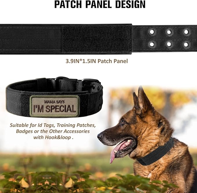 Tactical Dog Collar Military Adjustable Dog Collars Soft Nylon Training Collar with Patch Heavy Duty Metal Buckle Collars for Medium Large Dogs (Black, XL)