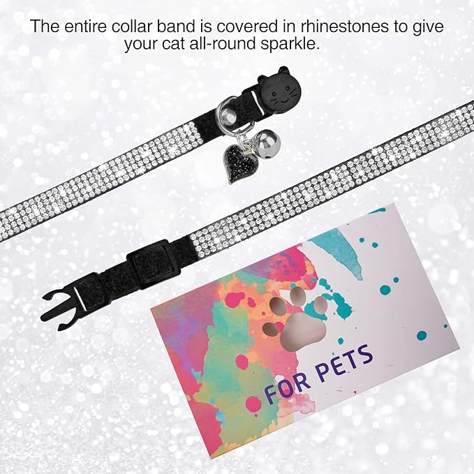 DILLYBUD Rhinestone Cat Collar Breakaway, Bling Sparkly Diamond, Black