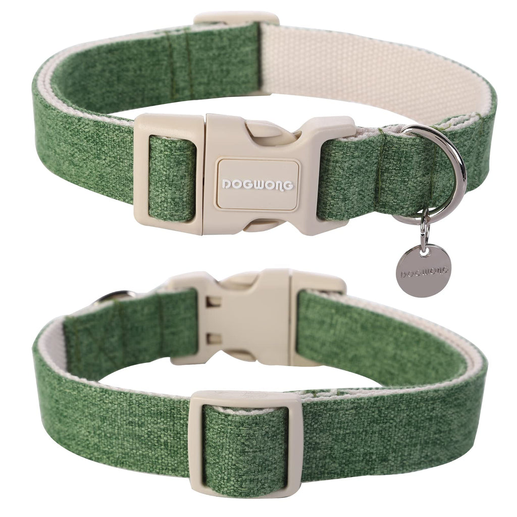 DOGWONG Cotton Hemp Dog Collar, Heavy-Duty Green Dog Collar Adjustable Soft Natural Fabric Pet Dog Collar Cute Wedding Puppy Necklace for Small Medium Large Dogs
