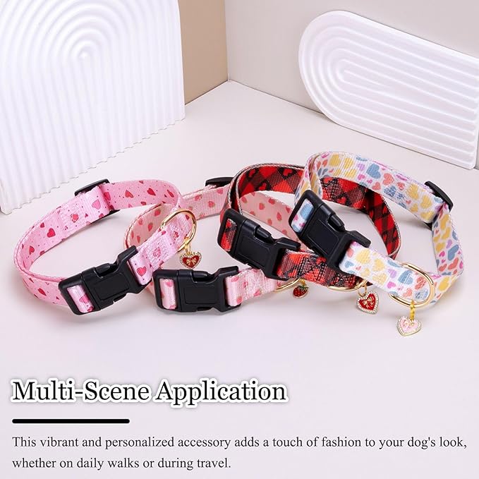 Love Pattern Dog Collar with Buckle Adjustable Safety Nylon Collars for Small Medium Large Dogs, Cute Stylish Girl Boy Christmas Dog Collar(Pink Heart,XS)