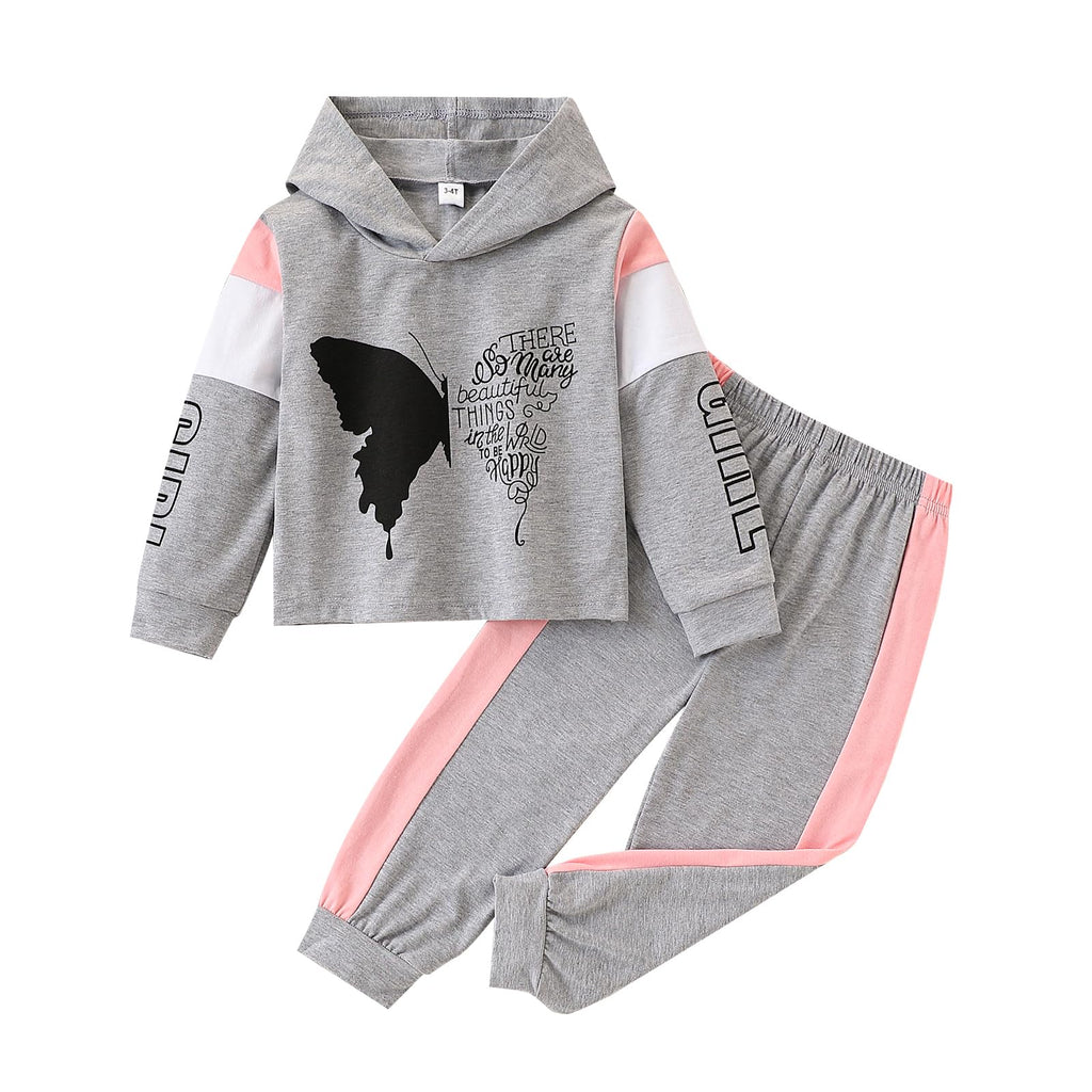 Axumity Toddler Baby Girl Clothes Outfits Butterfly Print Hoodie Sweatshirt Pants Kid Girls Fall Winter Clothing Set(4-5T)