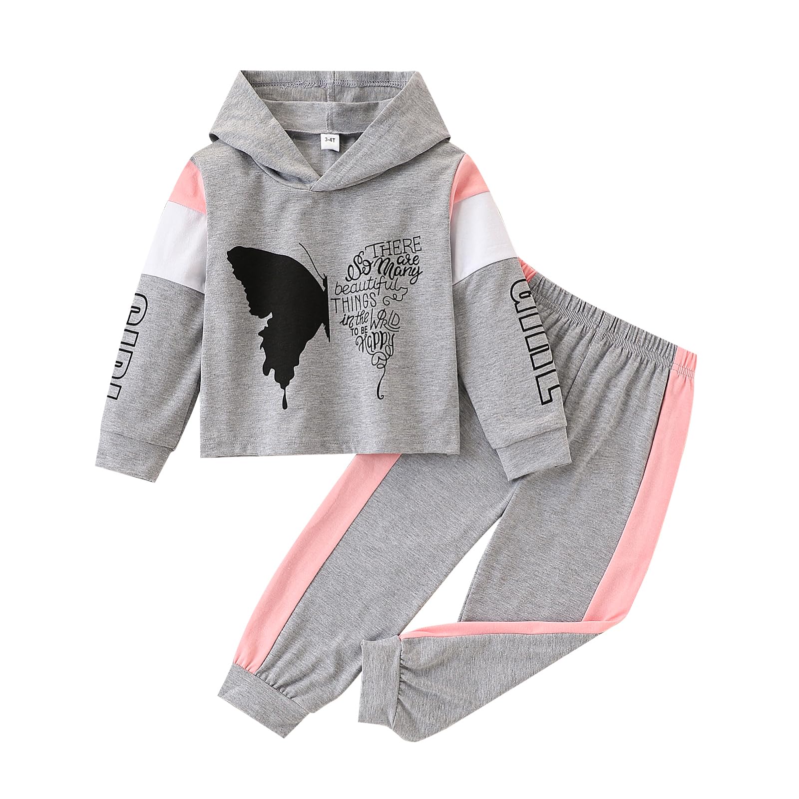 Axumity Toddler Baby Girl Clothes Outfits Butterfly Print Hoodie Sweatshirt Pants Kid Girls Fall Winter Clothing Set(4-5T)