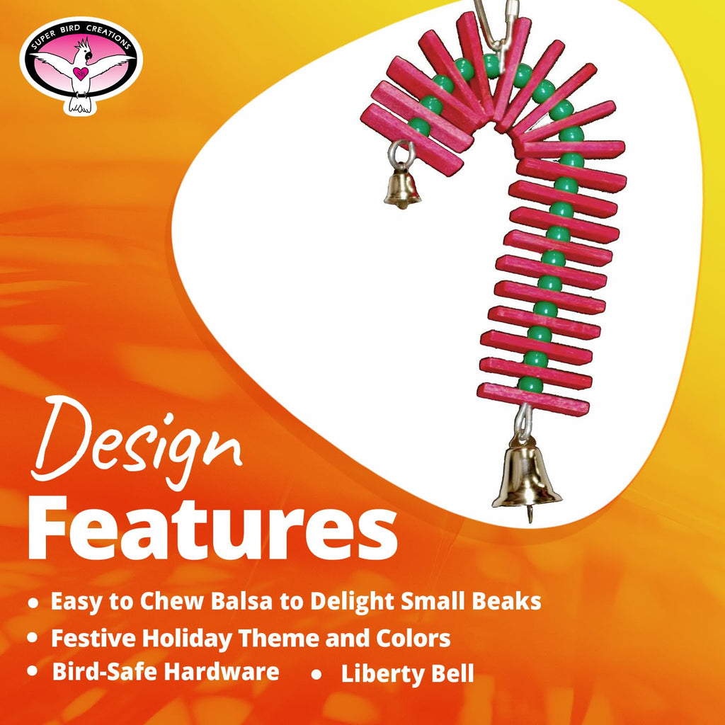 Super Bird Creations SB188 Balsa Candy Cane Bird Toy, Small Bird Size, 8" x 4"
