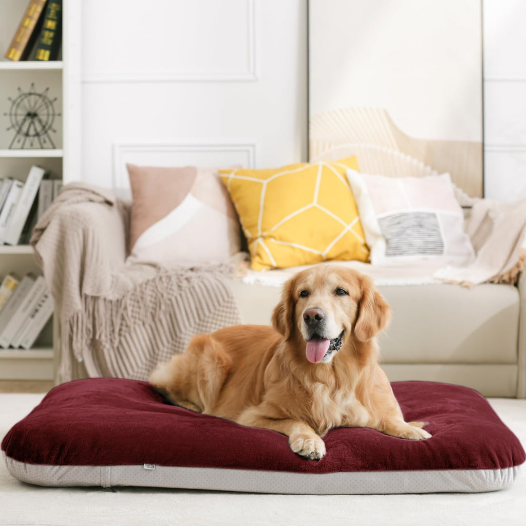 Magic Dog Super Soft Extra Large Dog Bed, 47 Inches Jumbo Orthopedic Foam Pet Beds with Anti Slip Bottom, Dog Sleeping Mattress with Removable and Washable Cover, Burgundy XL