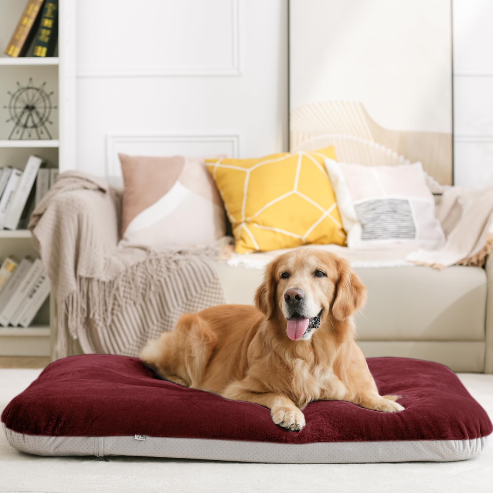 Magic Dog Super Soft Extra Large Dog Bed, 47 Inches Jumbo Orthopedic Foam Pet Beds with Anti Slip Bottom, Dog Sleeping Mattress with Removable and Washable Cover, Burgundy XL