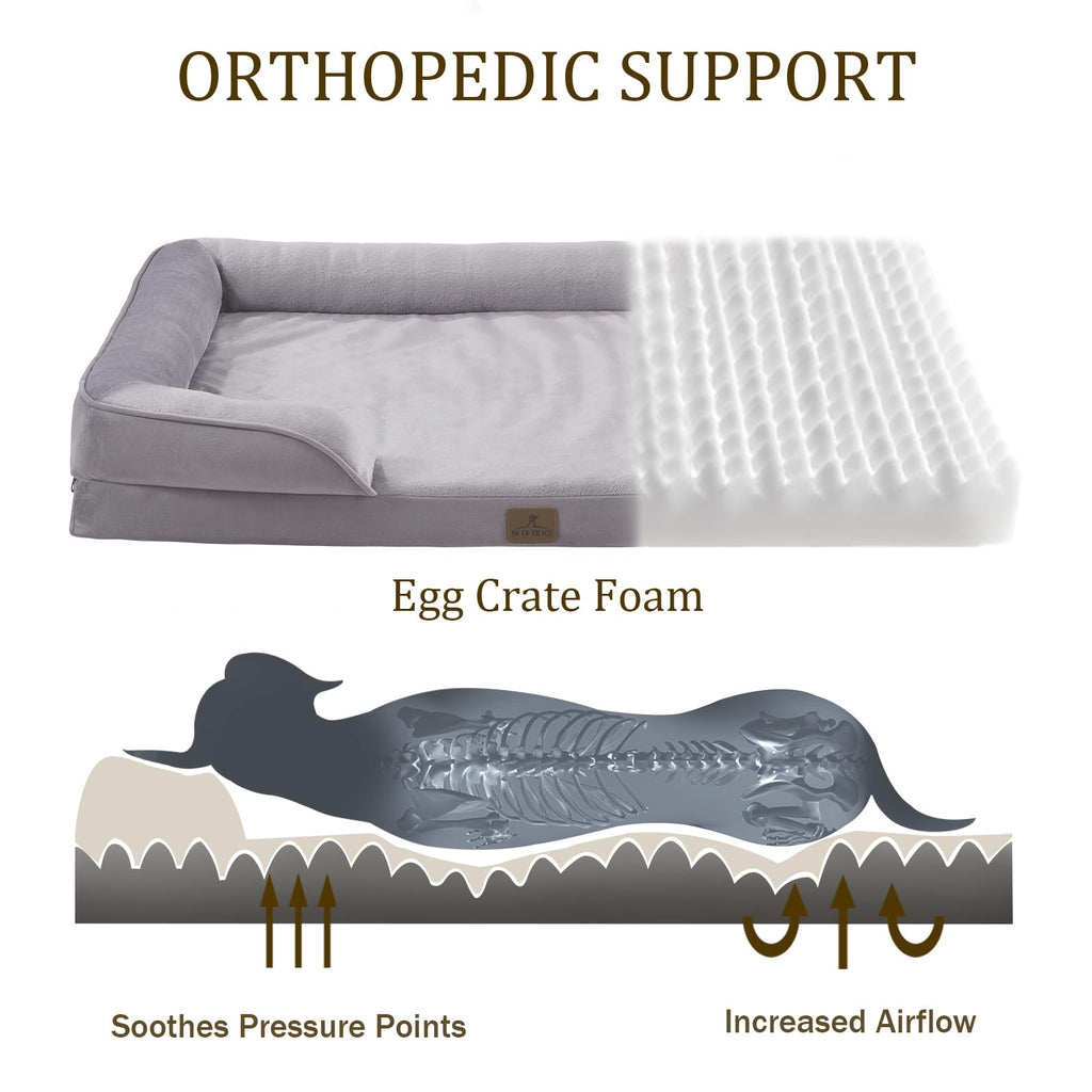Bedfolks Orthopedic Dog Bed, Waterproof Dog Sofa Bed for Medium Dogs, Egg Foam Pet Couch Bed with Removable Washable Cover and Nonslip Bottom, Light Grey