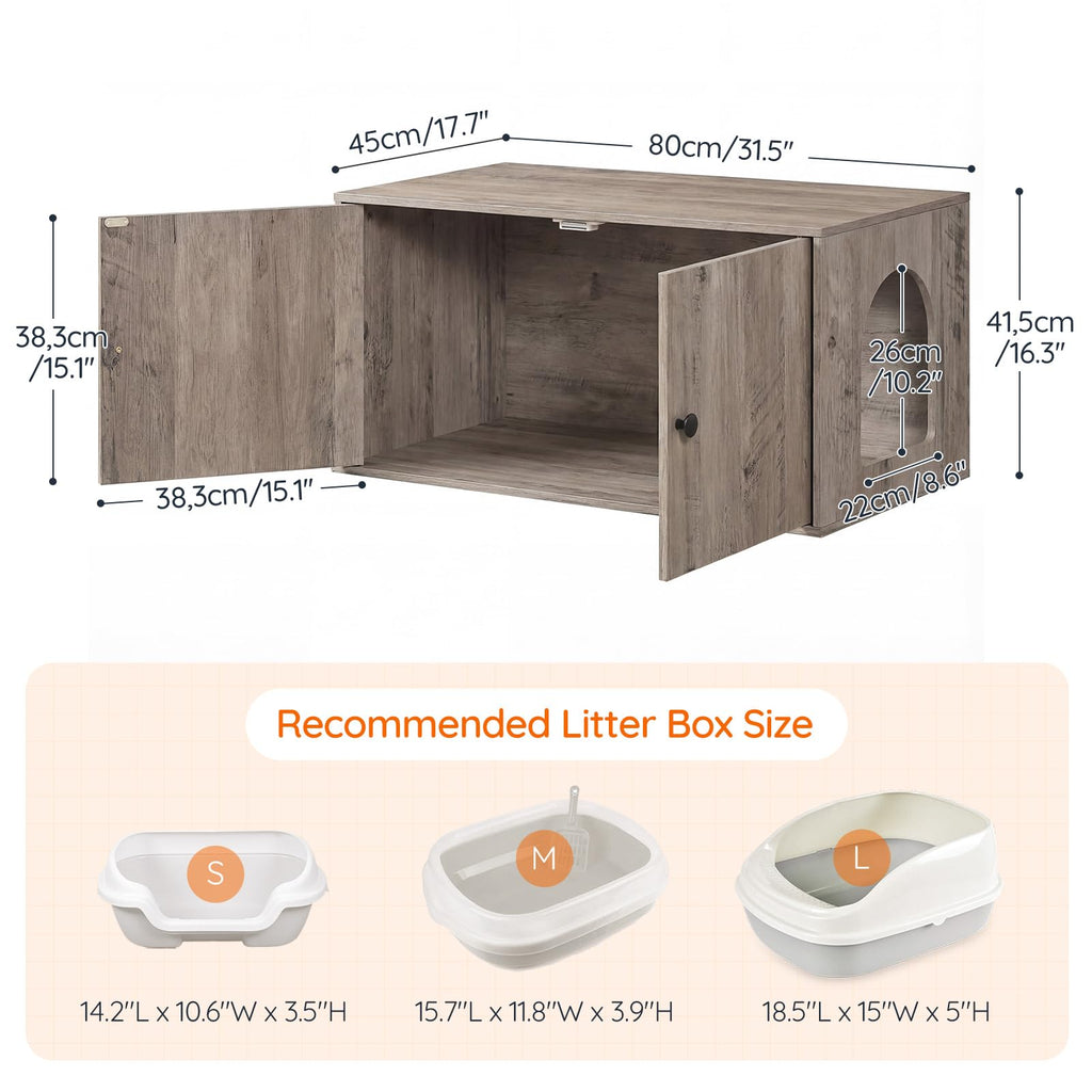 HOOBRO Cat Litter Box Enclosure, Hidden Litter Box Furniture with Side Entry, Litter Box Cabinet, Indoor Cat House, End Side Table, 31.5"L x 17.7"W x 16.3"H, for Living Room, Bathroom, Greige BG40MW01