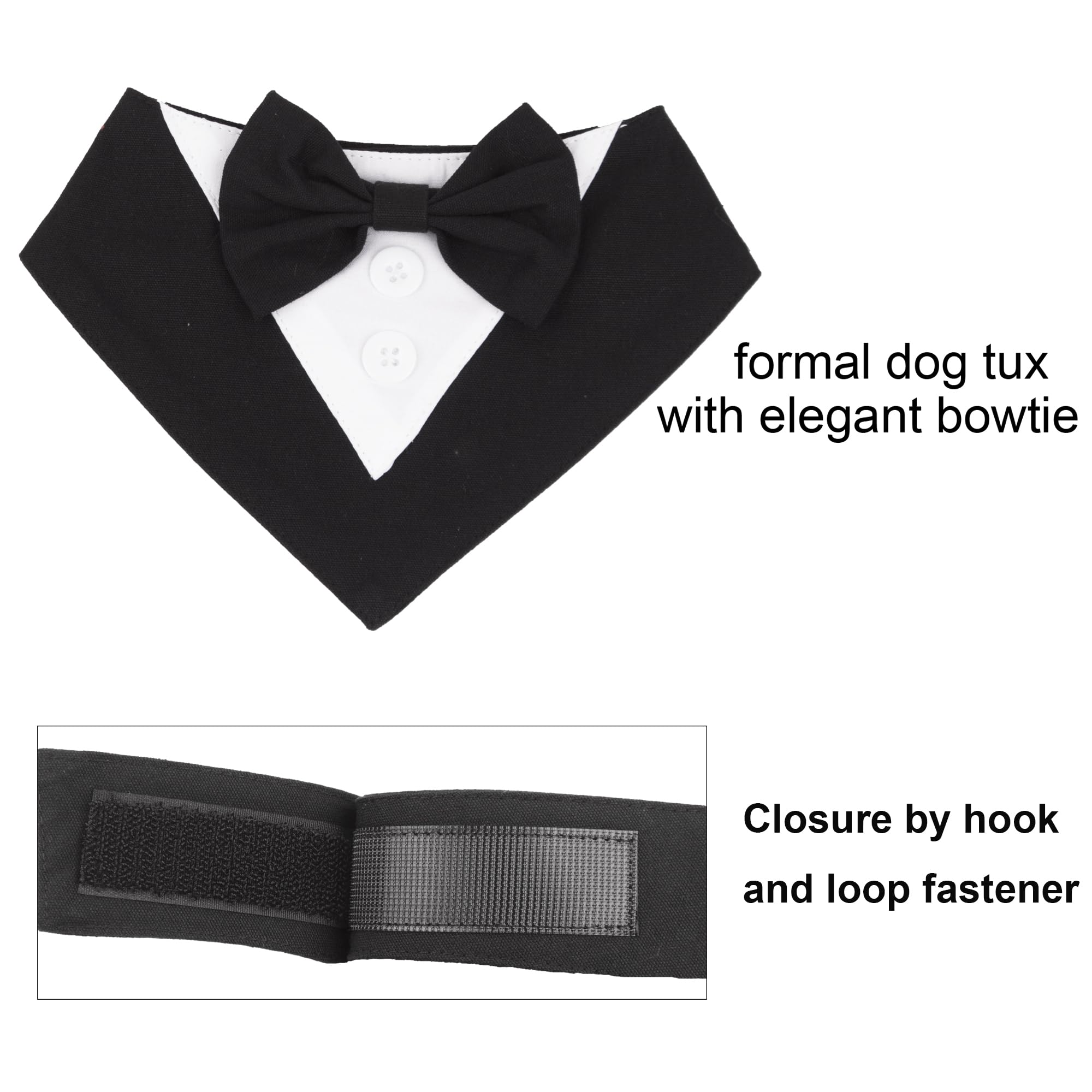 ADOGGYGO Dog Tuxedo Bandana, Wedding Birthday Dog Bow Tie, Black, Large