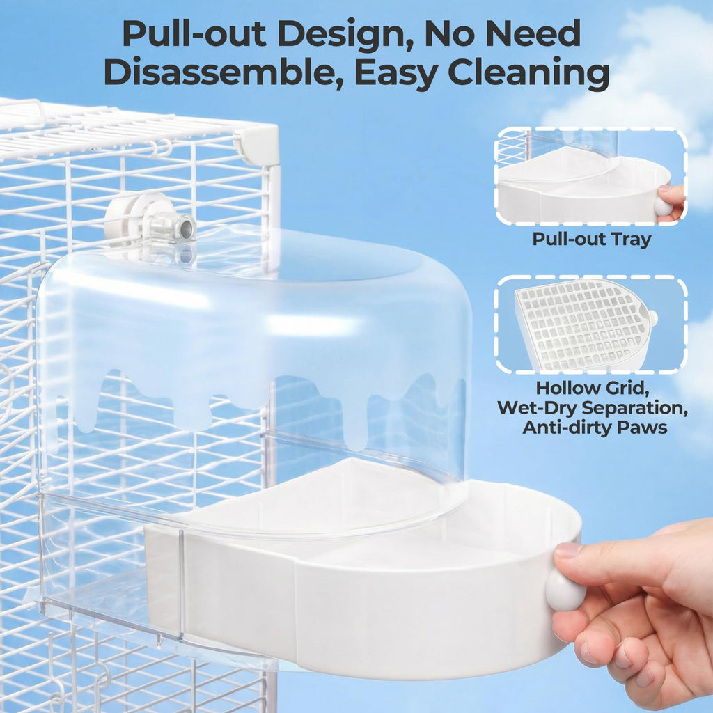 mini&moe Bird Bath for Cage, 4 in 1 Multifunction Birds House/Bath/Litter Box/Feeder Room, Bird Cage Accessories for Pet Birds Conure Budgies Cockatiels Lovebird,Finches, Parakeets, Mannikin, White