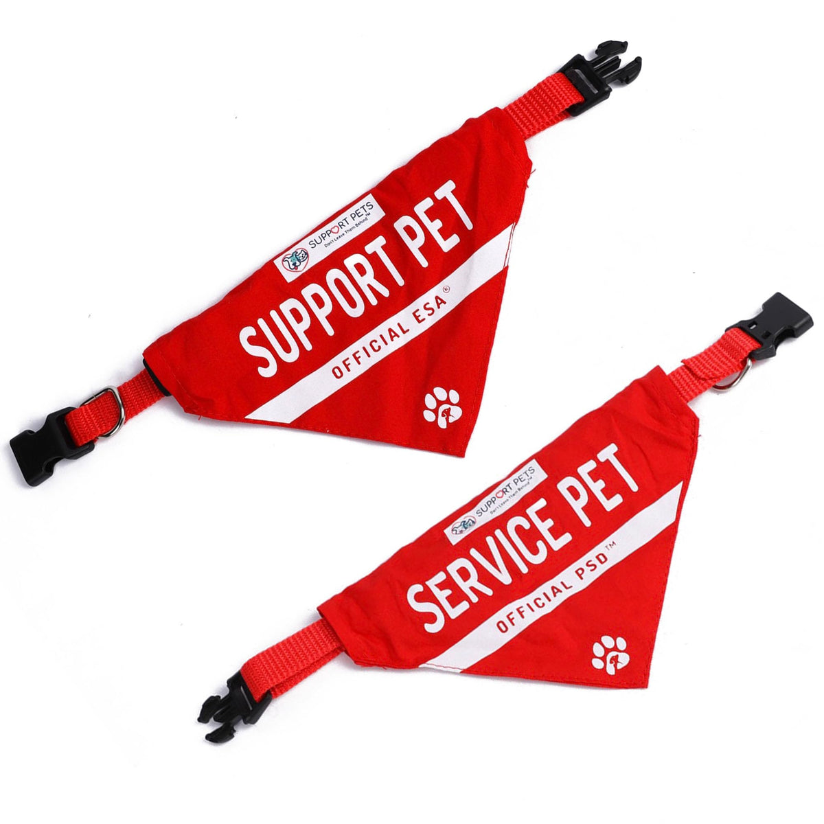 Service Dog Bandana, ESA and PSD Pet Scarf, Reversible Cotton Support Pet Accessories, Emotional Support Dog and Cat Bandana for Small and Medium Pets, Red