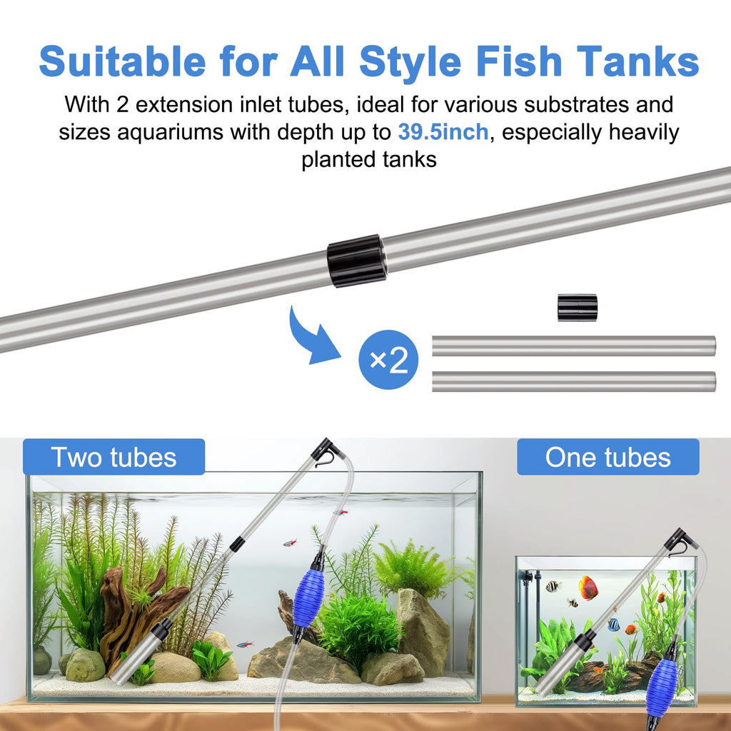 fishkeeper 4-in-1 Aquarium Siphon Gravel Cleaner, Quick & Strong Suction