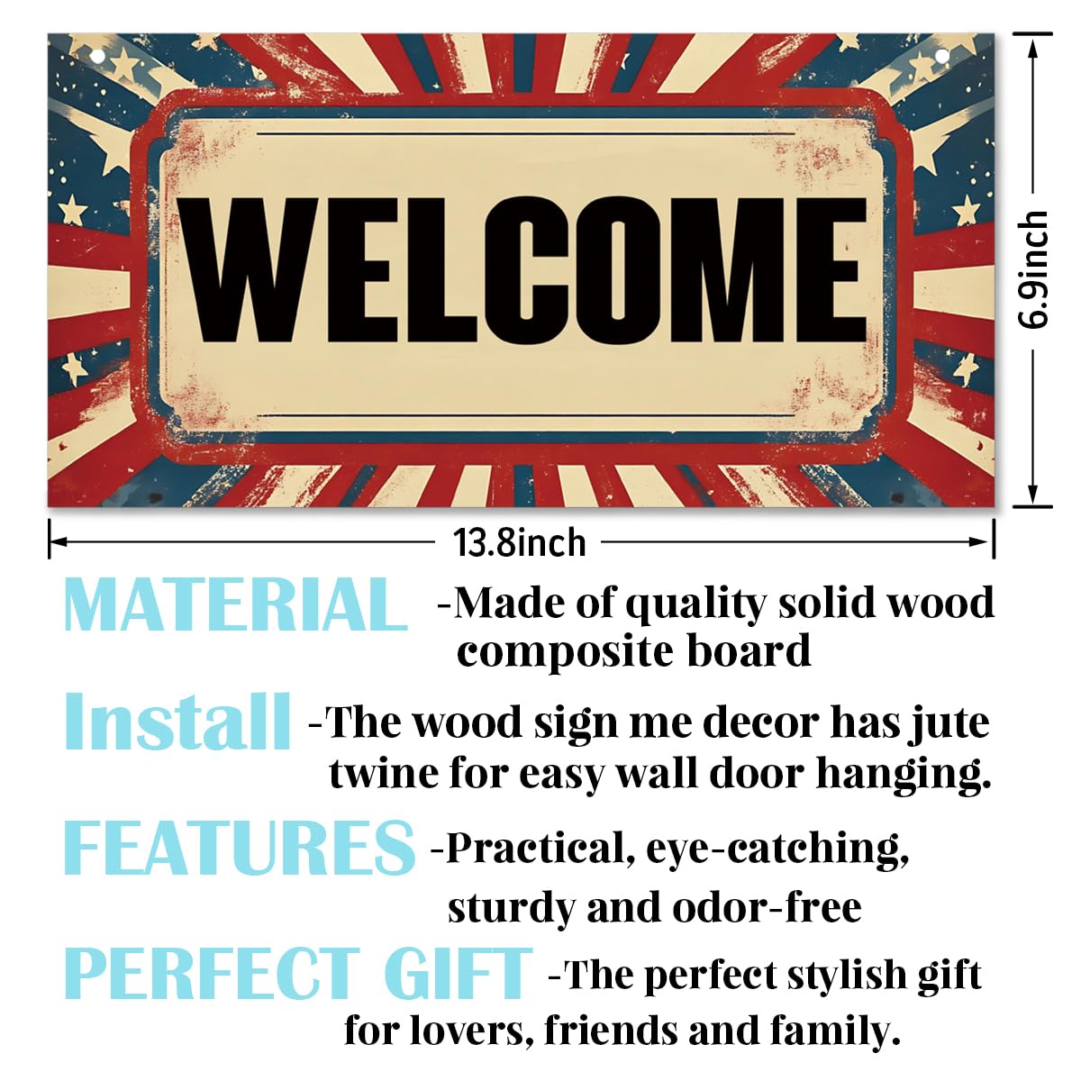Welcome Sign for Front Door, Welcome Decor Wooden Hanging Sign for Wall Decor, Retro America Wall Hanging Signs, Funny Wooden Outdoor Front Door Decoration 13.8X6.9 inches
