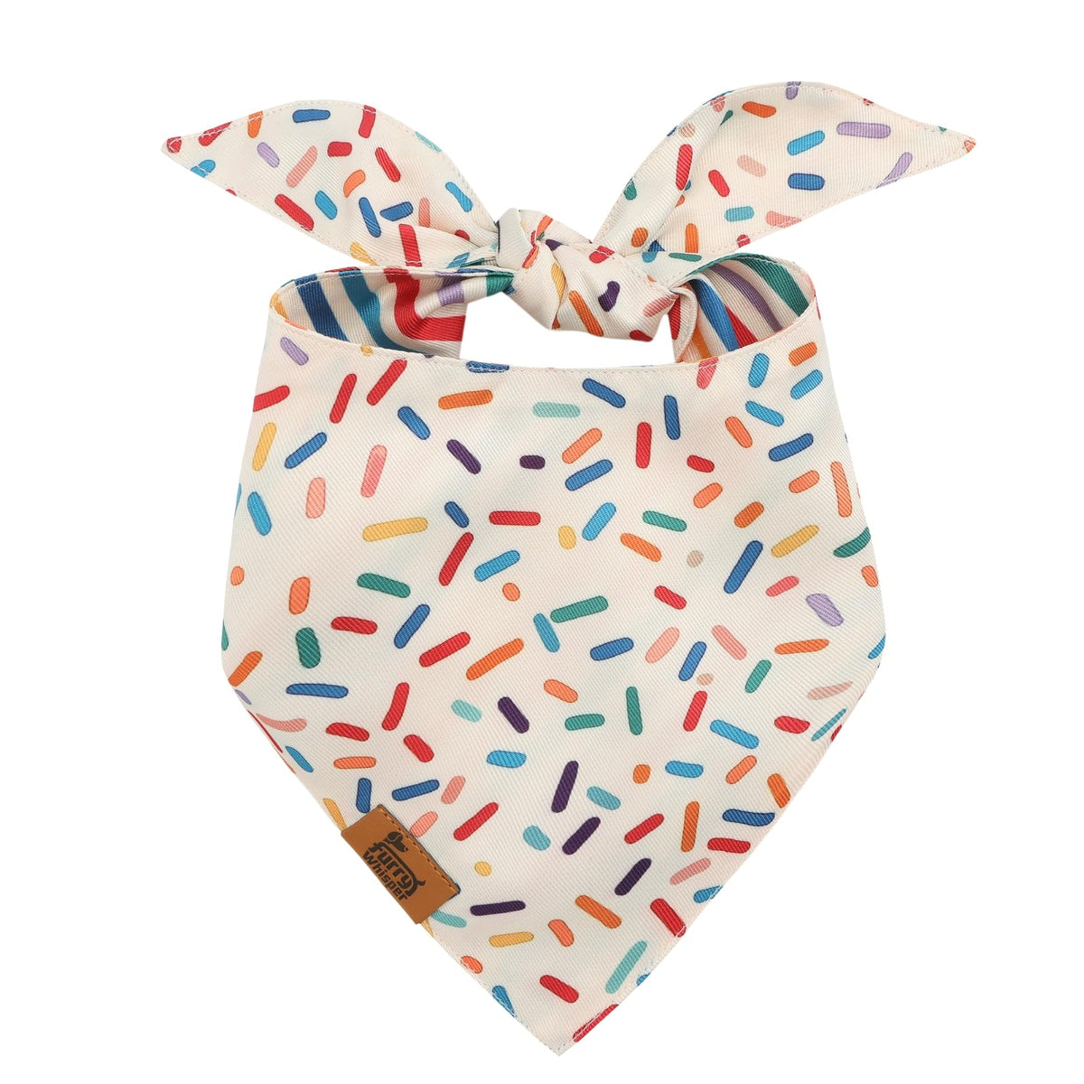 Furry Whisper Dog Birthday Bandana, Reversible Soft Breathable Adjustable Pet Scarf for Medium & Large Dogs, Party Photo Outfit for Boy or Girl, Colorful Cakes Stripes, L Fits Up to 24"