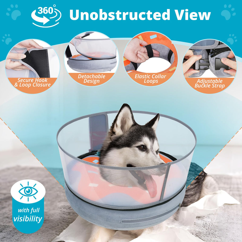 Didopet Inflatable Dog Cone with Anti-Licking Clear Shield, Fits Large Dogs