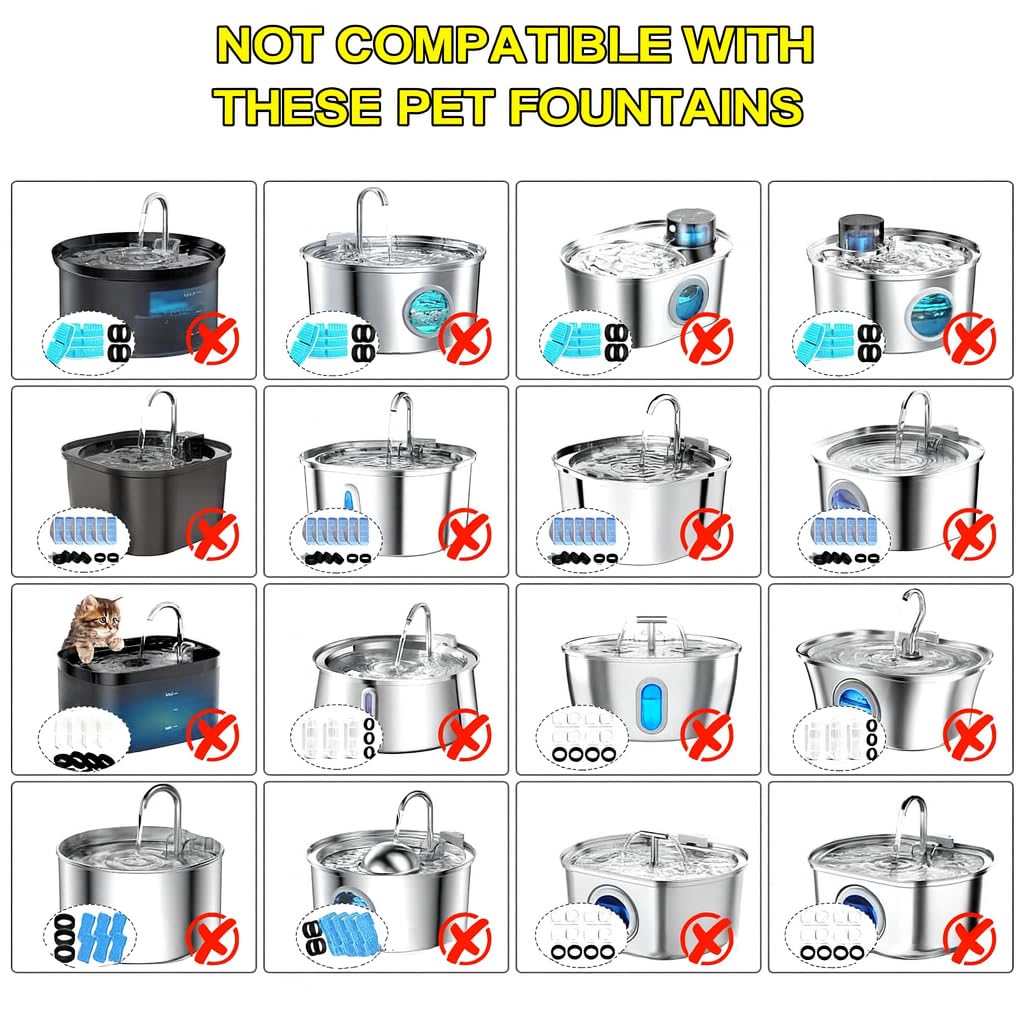 Pet Marvels Fountain Filter Replacement Set – 18 Pack (6 Carbon Filters + 6 Pump Sponges + 6 Pre-Filters) – Compatible with Stainless Steel Cat & Dog Water Fountains – BPA-Free, Triple Filtration