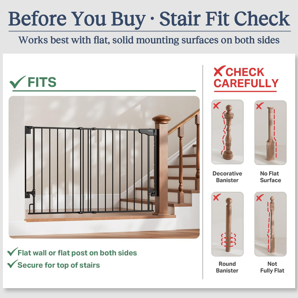 Cumbor Expandable 31.6-48" No Bottom Bar Baby Gate for Stair, Wide Dog Gate