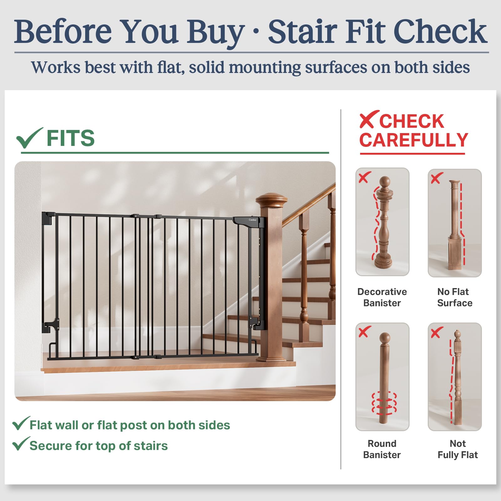 Cumbor Expandable 31.6-48" No Bottom Bar Baby Gate for Stair, Wide Dog Gate