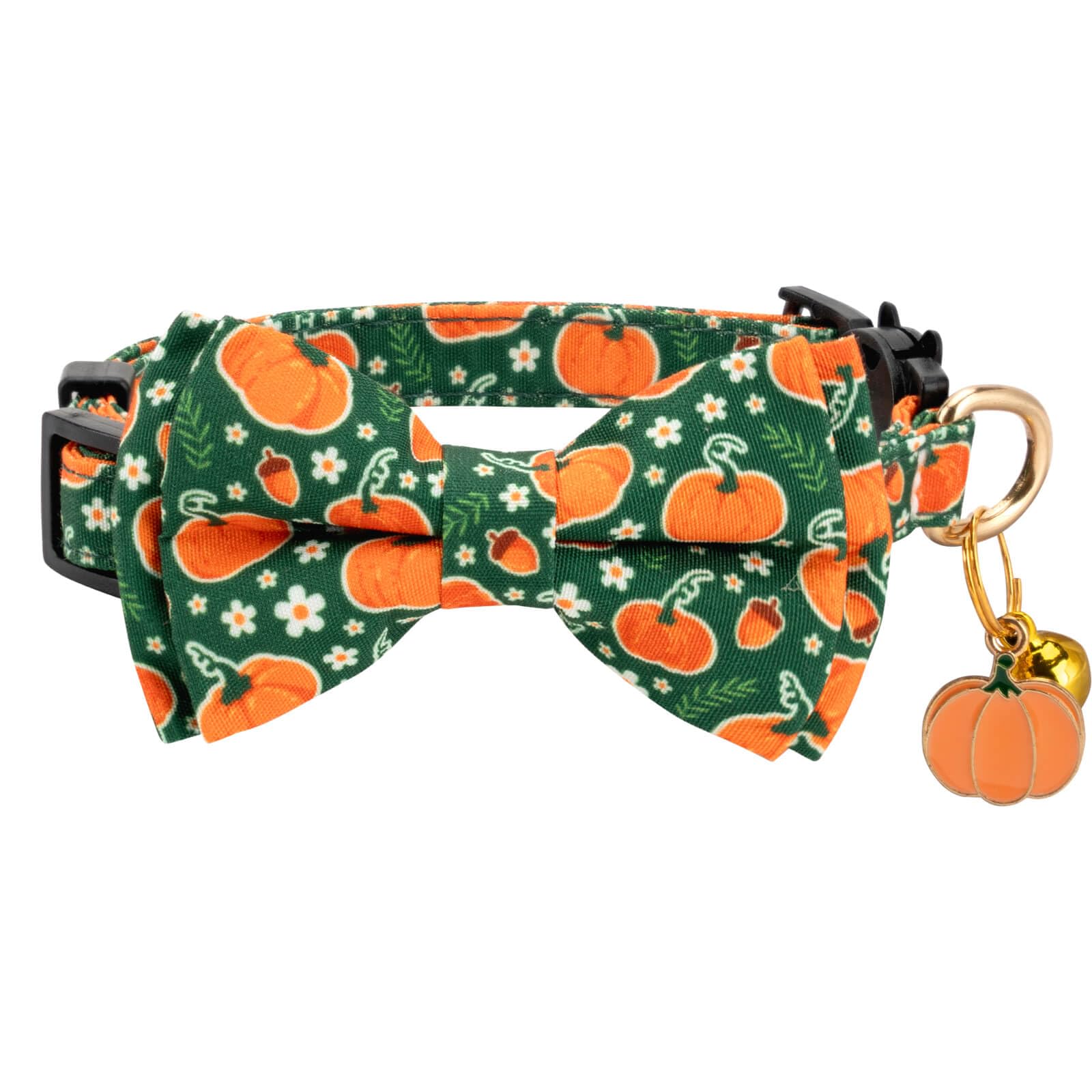 Gelwoo 2 Pack Cotton Cat Collar with Bow Tie and Bell for Male Female Cats,Soft Fancy Breakaway Kitty Kitten Collar with Ghost& Pumpkin Patterned Design for Boy Girl Cats. (Pumpkin&Mushroom)