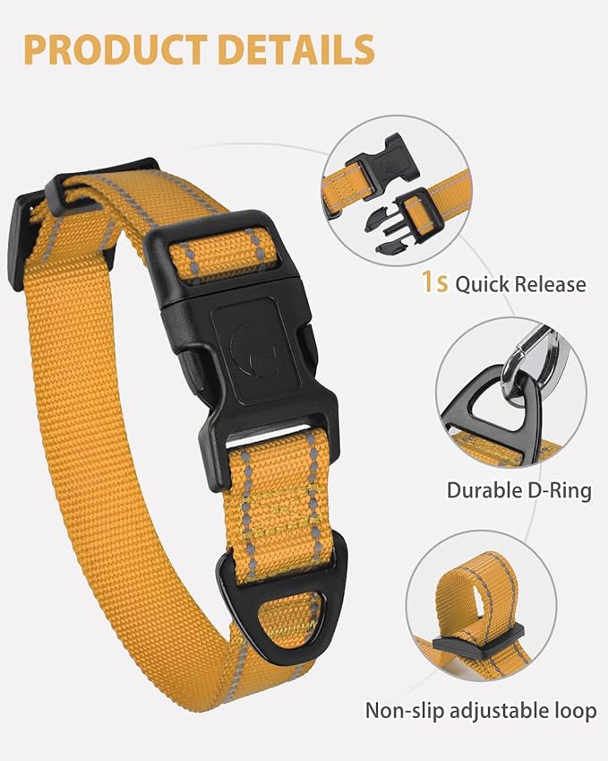 Joytale Extra Large Dog Collar, Wide Double-Sided Reflective Nylon Collar for Night Safety, Adjustable Quick-Release for Gentle Giants, Khaki, XL (1 1/4" Width)