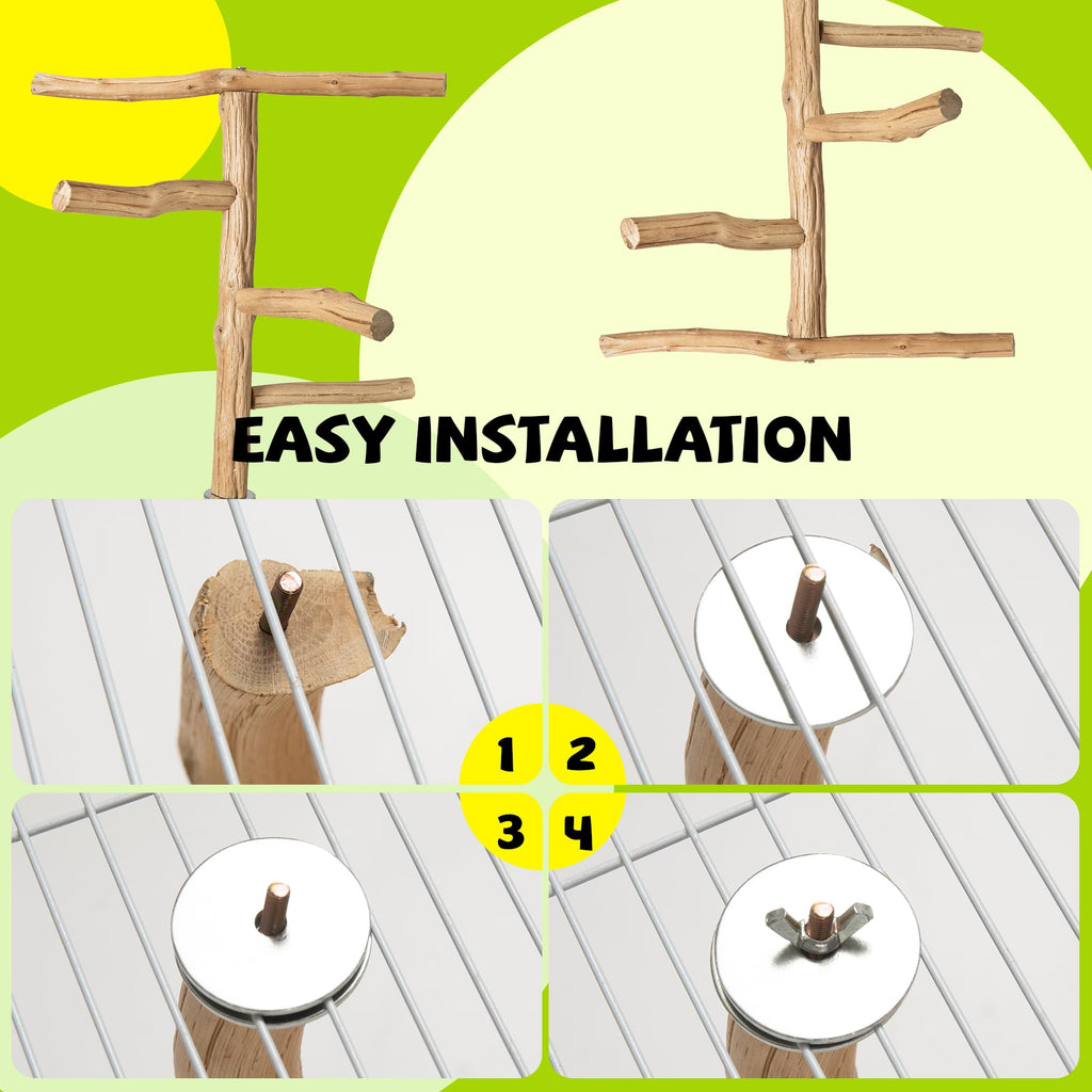 Pecirvoli Bird Perch for Top of Cage, Natural Wood Play Stand