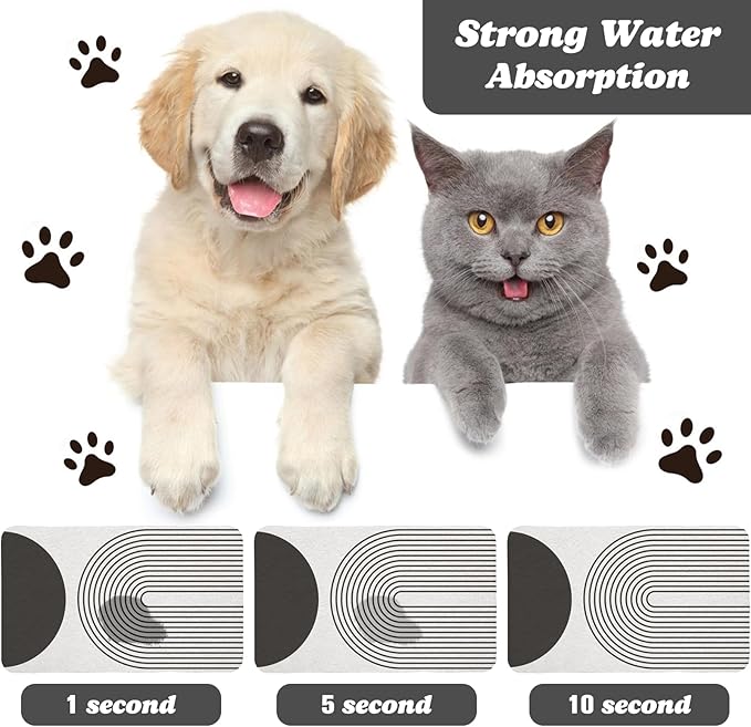 Dog Food Mats for Floors Waterproof, Cat Water Bowl Mats Pet Feeding Absorbent Mat Placemats for Food and Water Black Bohemia 17 * 30 inch