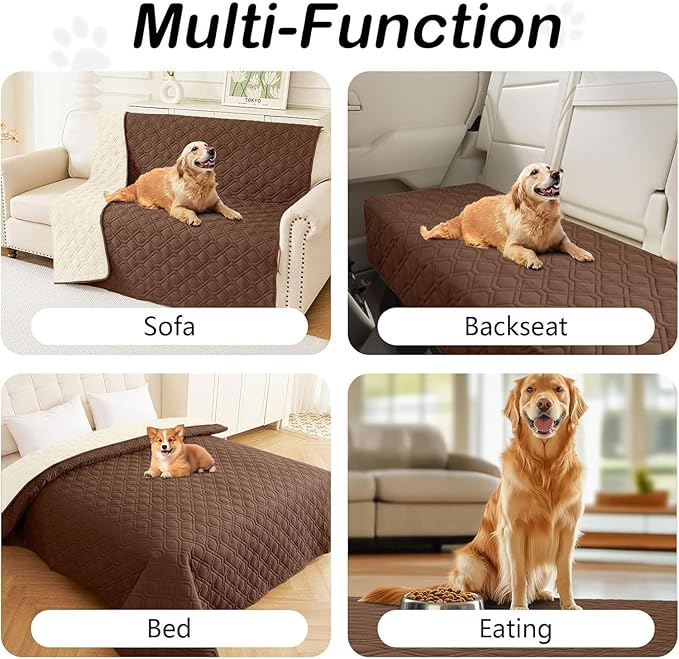 hyha Waterproof Dog Bed Blanket, Soft Pet Blankets, Waterproof Couch Cover for Dogs, Reversible Sofa Covers Washable for Furniture (40x90 Inch, Brown/Beige)