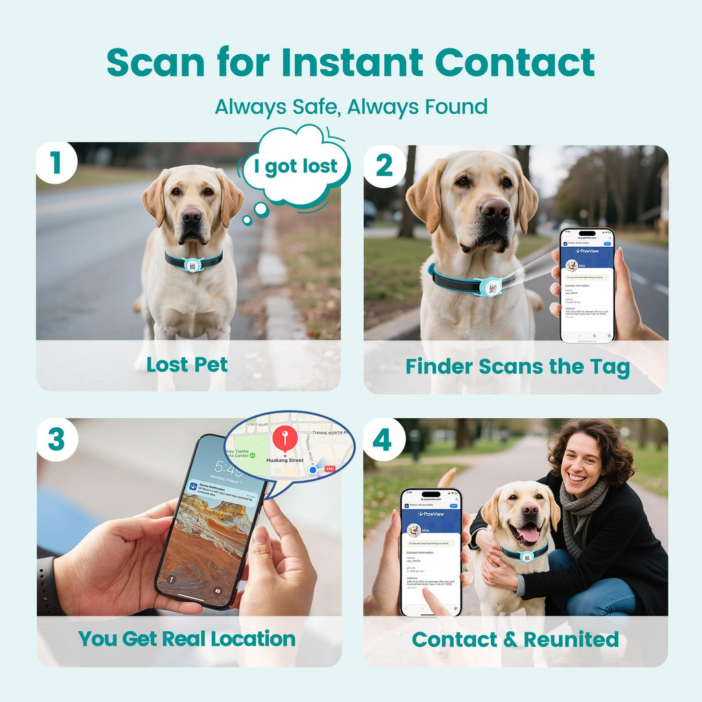 PawView Smart Pet Tracker for Collar - Dog Trackers Location for Pet with Holder, No Monthly Fee, Real-Time Tracking, iOS Only, Emergency Contact, Long-Lasting, Anti-Lost Tracker for Cats, Bag Straps
