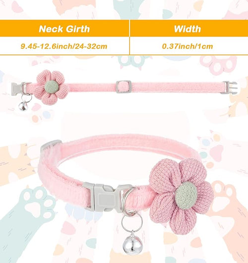 2Pcs Girl Cat Collars, Floral Cat Collar Breakaway Cute Pink Collars for Girl Cats, Adjustable Design with Bell, Breakaway Safety Buckle, Cute Accessories for Girls' Kittens, Pink & Cream