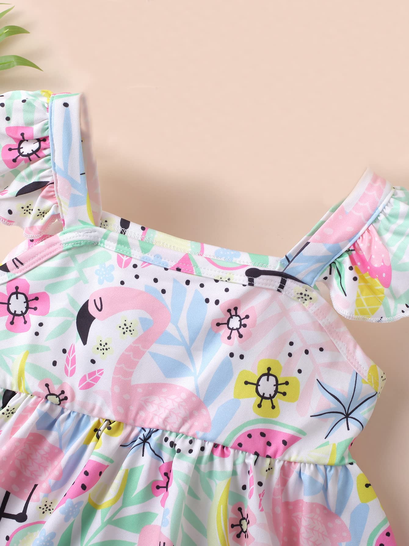 Popshion Girl's Summer 2 Piece Photoshoot Outfits Ruffle sleeve Flamingo Shirt Flower Tops and Pink Elastic Waist Shorts Pants Cute Clothes Set For Kids Size 7t/6700