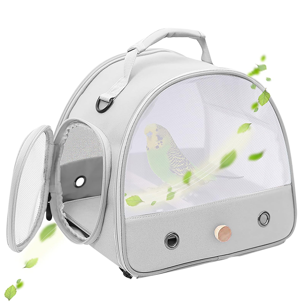 Bird Carrier, Portable Small Bird Parrot Parakeet Carrier with Standing Perch and Stainless Steel Tray, Side Access Window Collapsible (Black, Cylinder Design - Clear)