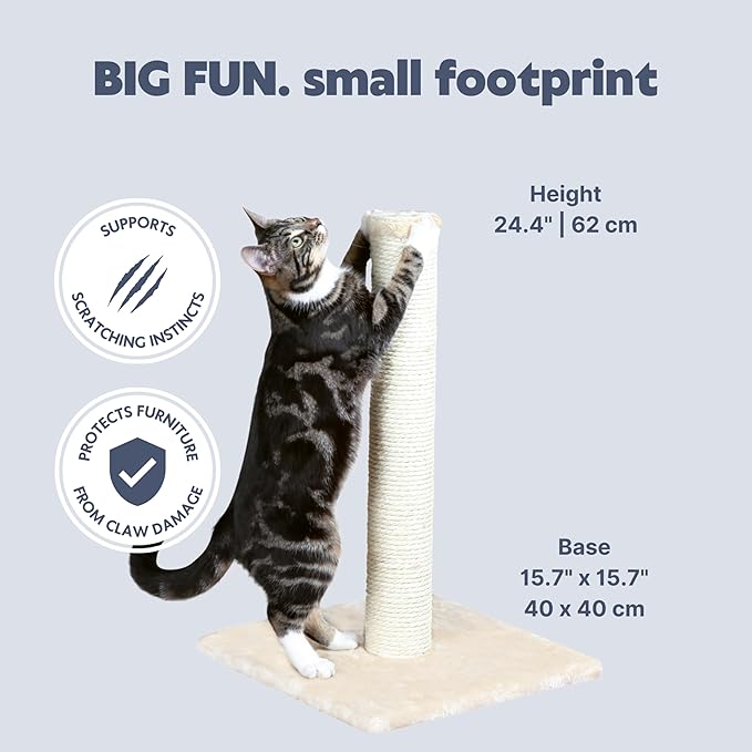 Trixie Parla Cat Scratching Post 24.4 Inch - Cat Scratcher with Soft Fabric Covering Base and Durable Sisal Rope - in Beige