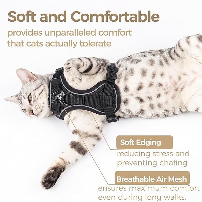 Cat Harness and Leash Set Escape Proof Tactical Extra Large Kitten Harness Emotional Support Cat Vest, Black, XXL