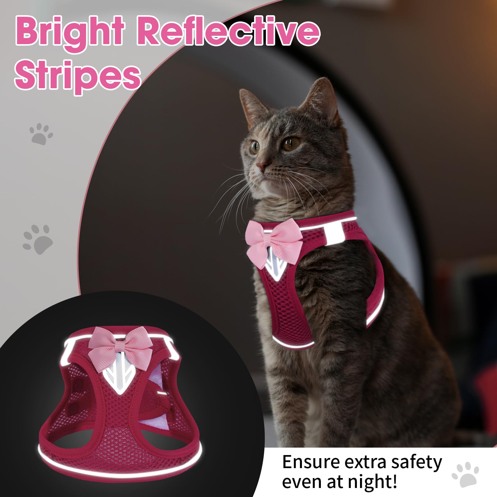 NCMAMA Cat Vest Harness and Leash Set, Escape Proof Kitten Harness Pink XS