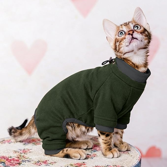 PUMYPOREITY Sticky Hair Cat Clothes, Prevent Loss Pajamas, Soft Sweaters for Cats Only, Onesie, Recovery Suit After Surgery, Green, M