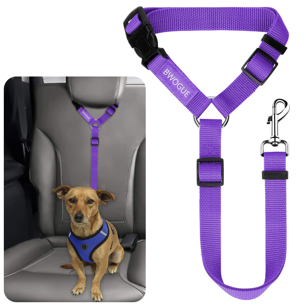 BWOGUE Dog Seat Belt for Car, Headrest Restraint Reflective Bungee, 1 Pack