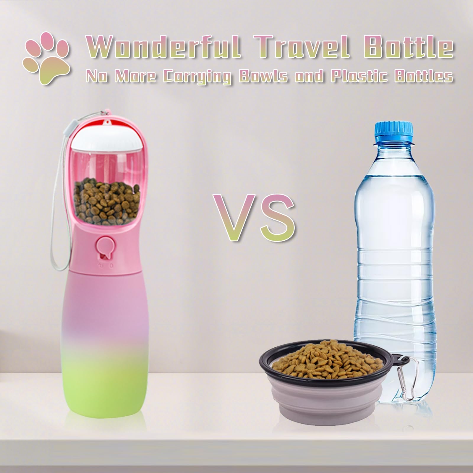 MITOCAPY Dog Water Bottle Portable, 19Oz Large Capacity Dog Water Dispenser, Food Grade Pet Accessories for Small Dogs Large Breed, Travel Pet Water Bowl for Outdoor, Dog Birthday Gifts (Pink&Green)