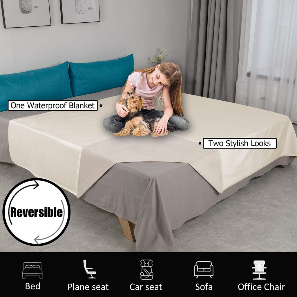 Ameritex Pet Bed Blanket Reversible 100% Waterproof Velvet Super Soft for Sofa and Bed (40x60 Inches, Cream+Beige)
