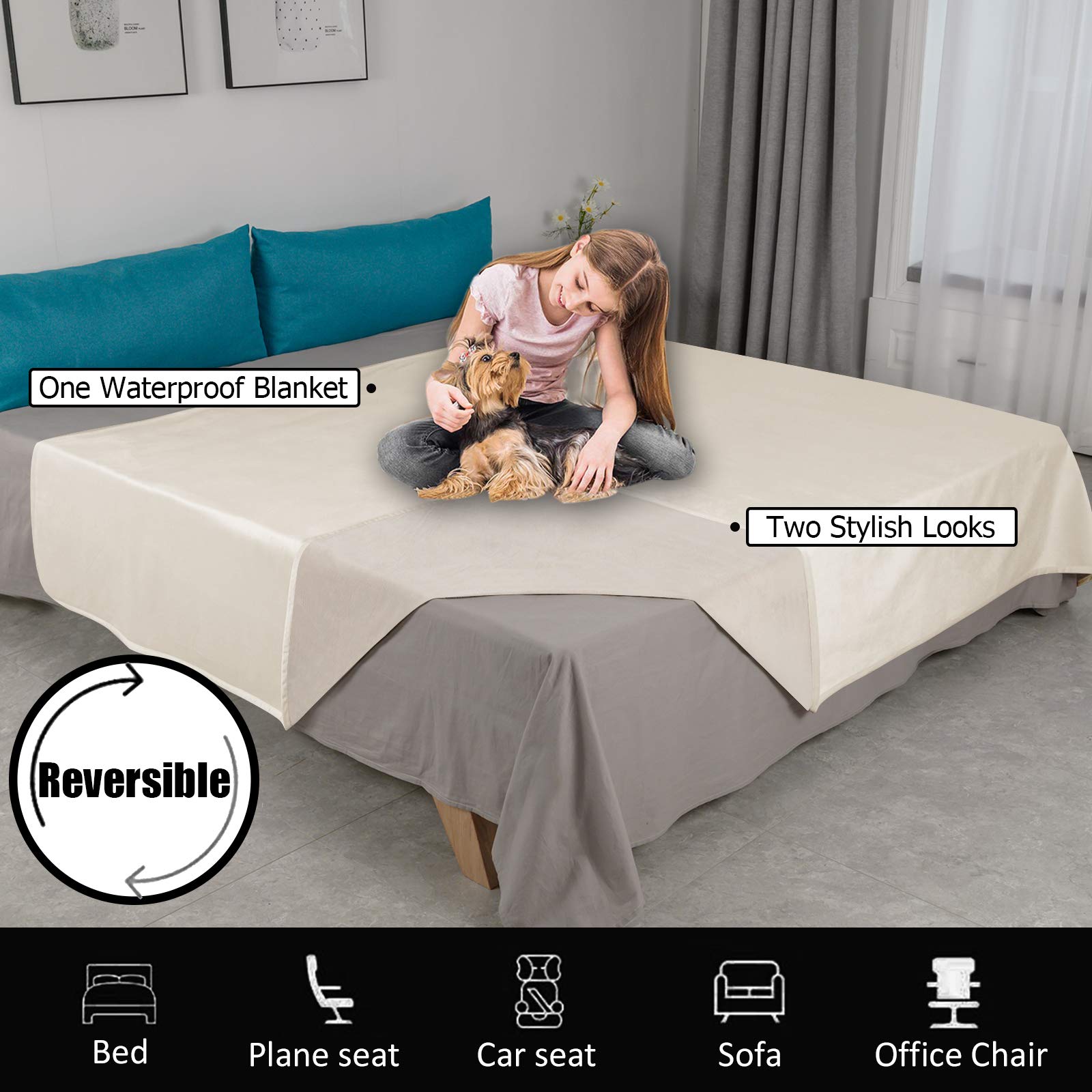 Ameritex Pet Bed Blanket Reversible 100% Waterproof Velvet Super Soft for Sofa and Bed (40x60 Inches, Cream+Beige)