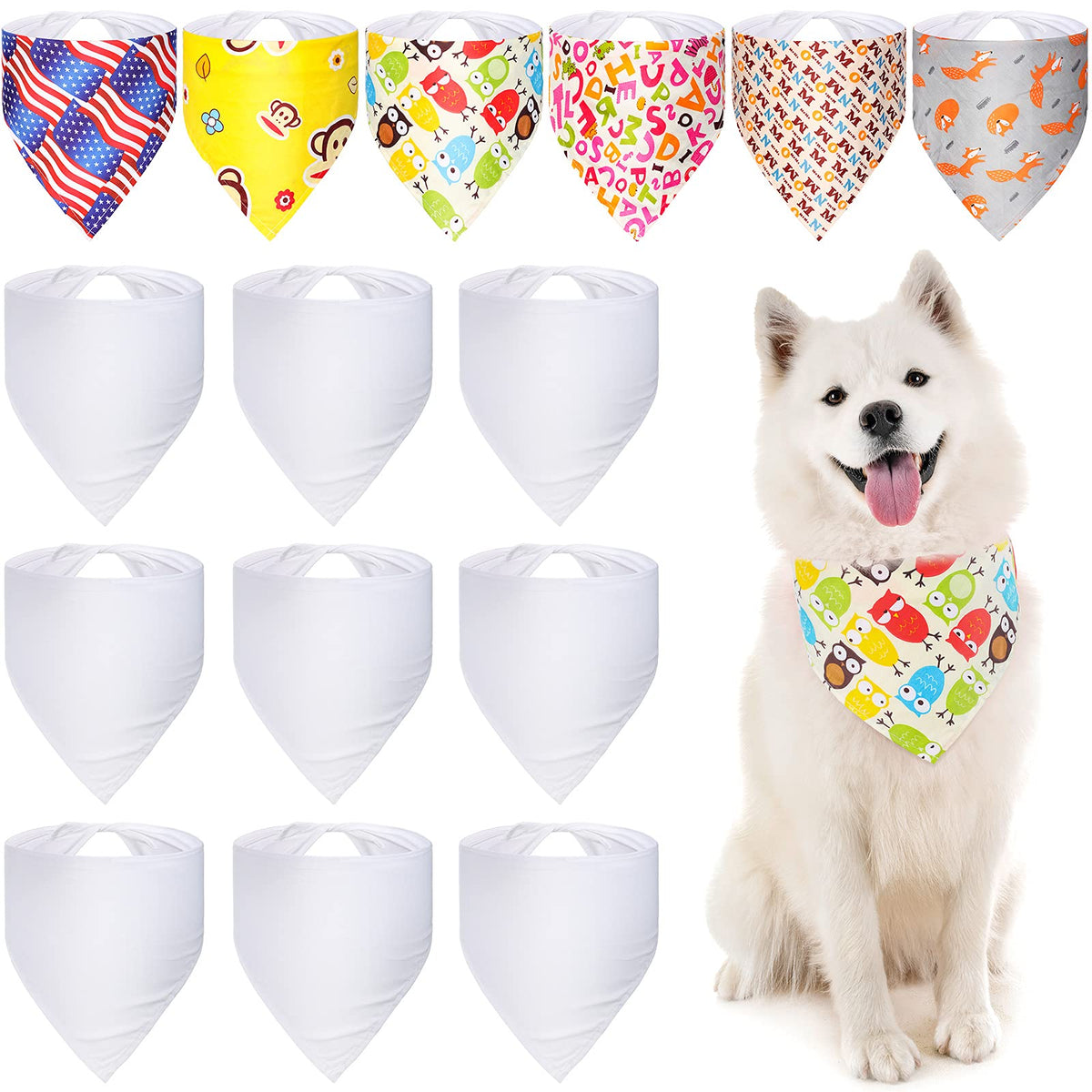 Weewooday 30 Pieces Sublimation Heat Transfer Dog Bandana Triangle Dog Scarf Polyester Pet Bandana DIY Handkerchief Bib for Dogs Puppy