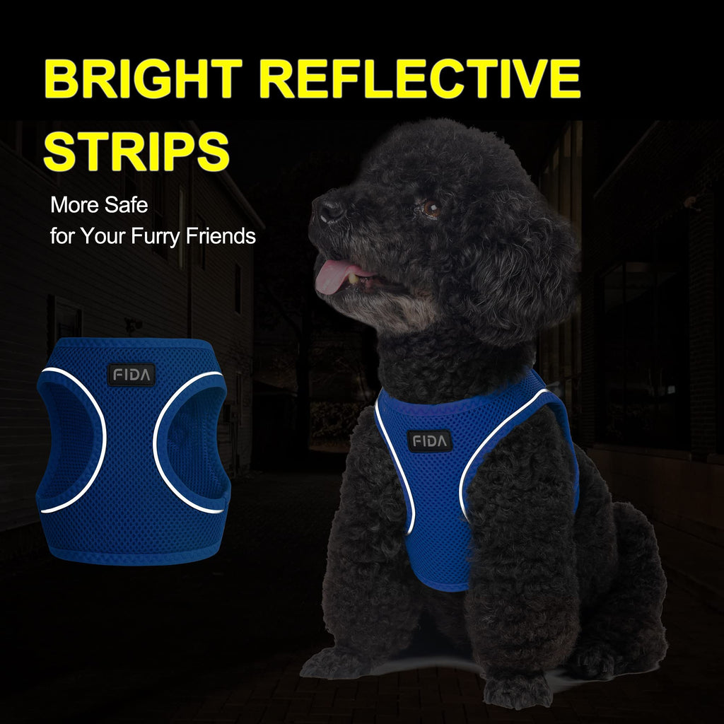 Fida Comfy Dog Harness with Leash, Soft Puppy Vest Escape Proof, Breathable Lightweight Soft Mesh, Adjustable Reflective Step-in Harness for Small Pet Walking (S, Blue)