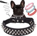 haoyueer Spiked Dog Collar Soft Pu Leather Mushrooms Rivet Spike Studded Puppy Adjustable Pet Collars for Small Breeds (L, Black Set)