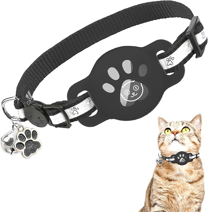 DILLYBUD Airtag Cat Collar Breakaway, Reflective Kitten Collar with Bell and Apple Air Tag Holder, GPS Cute Cat Collar, Glow in The Dark Pet Collars for Boy Girl Cats, Kittens, Puppies