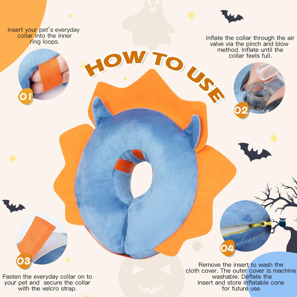 IEUUMLER Inflatable Recovery Dog Collar, Protective Donut Cone, Adjustable Soft Collar for Dog and Cat After Surgery Prevent from Biting & Scratching EU002 - Blue Demon L+