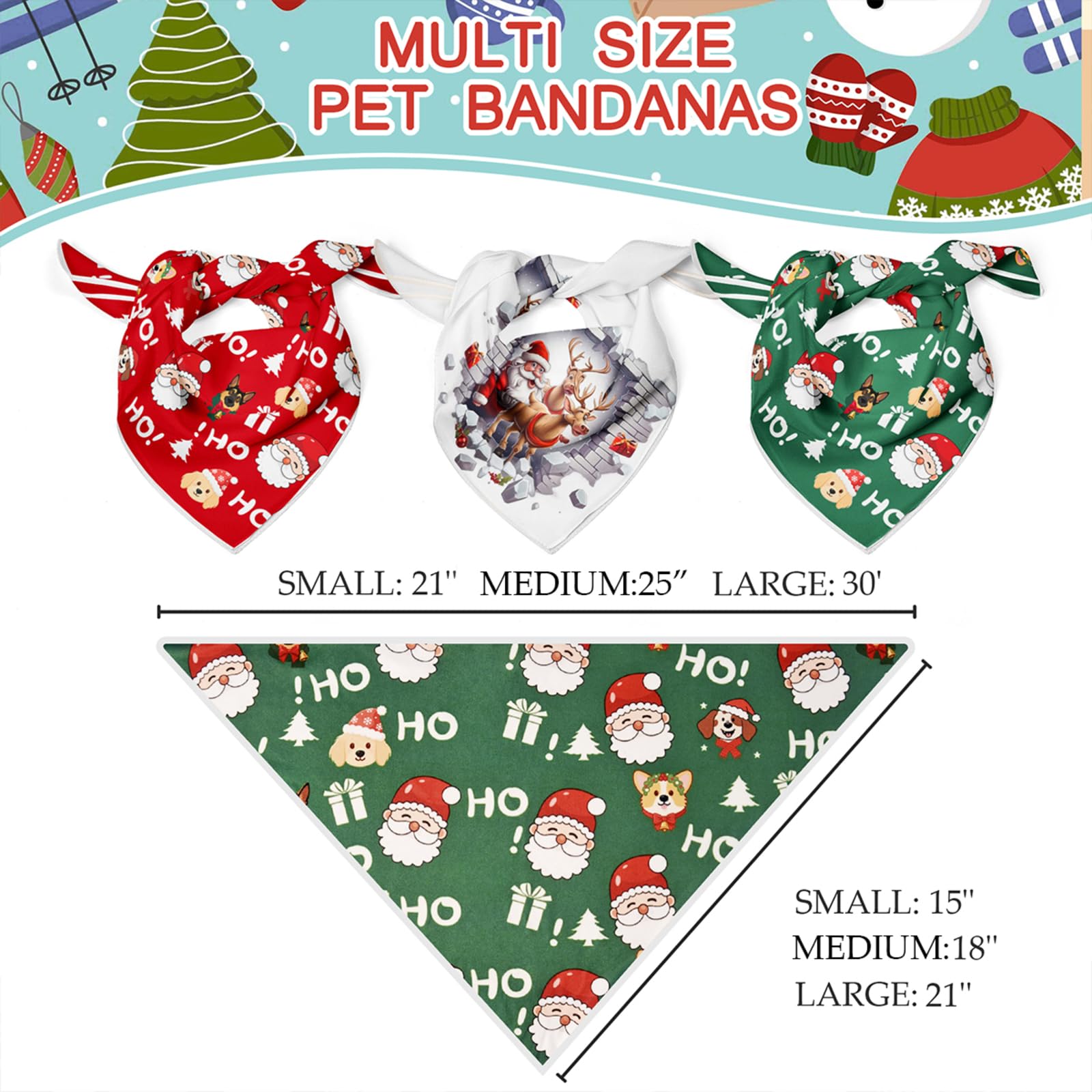 PAPIAMEN Christmas Dog Bandanas Santa Claus Dogs Scarf for Boy and Girl,Reflective Dog Bandana for Night Safety,Adjustable Cat Dogs Triangle Pet Scarves for Small Dogs,Green,S