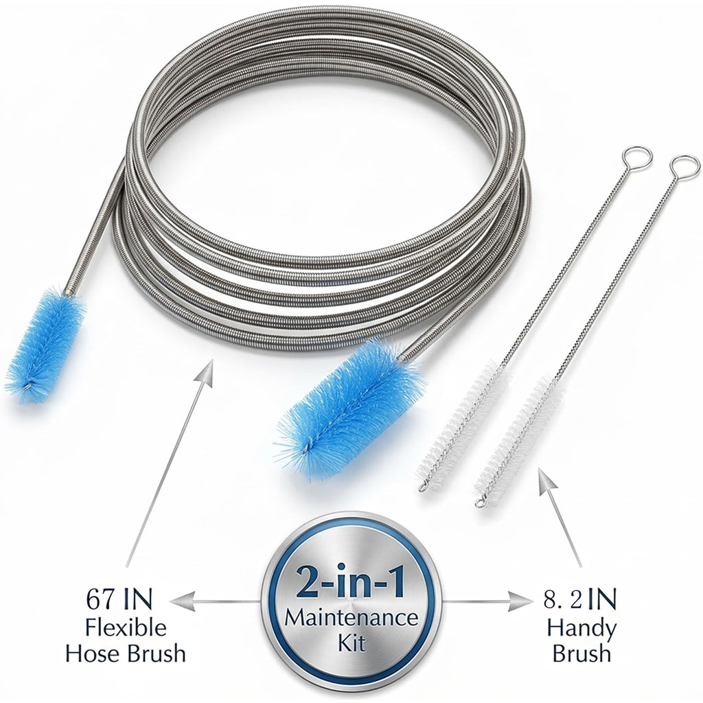 67" Flexible Drain Brush Set, Double Ended Long Hose Pipe Cleaner with 2 Pcs 8.2" Straw Cleaning Brushes, Nylon Tube Cleaner Tool for Refrigerator Defrost, Aquarium Filter, Sink Drain